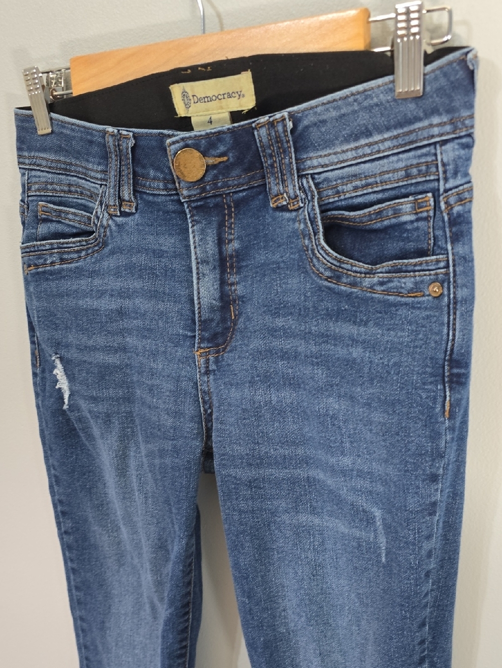 Democracy Jeans Women's Size 4 Blue Distressed Skinny Jeans Raw Cut Frayed Hem - Picture 4 of 16